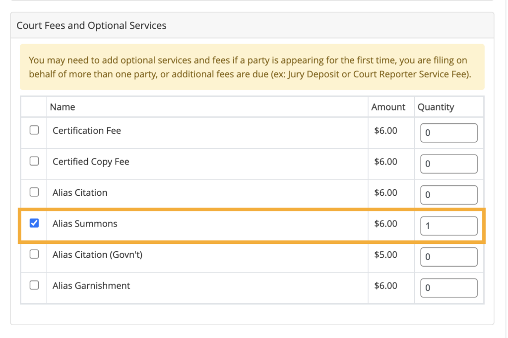 Court Fees and Optional Services